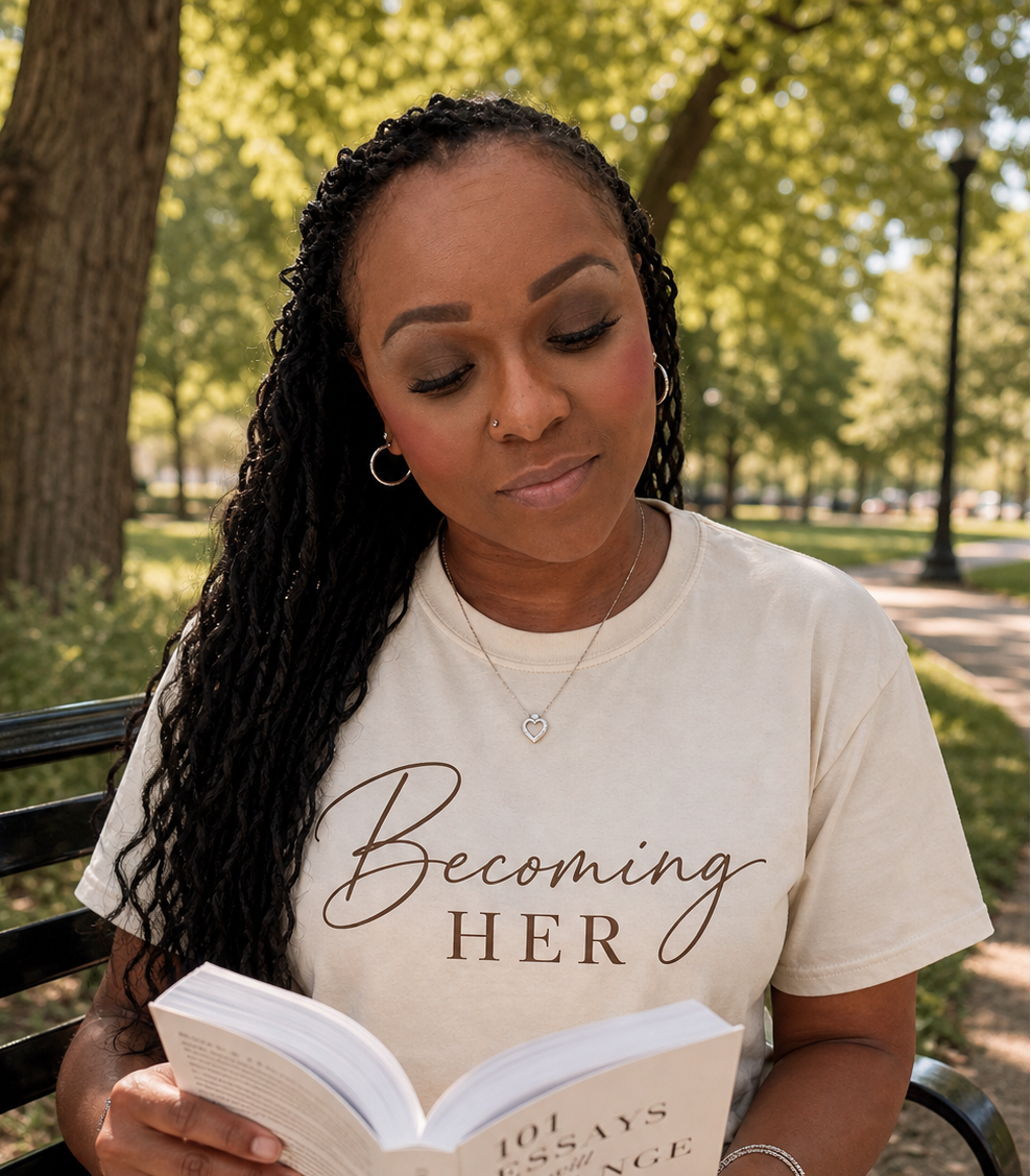 Becoming Her T-Shirt | Script Feminine Typography, Minimal Tee