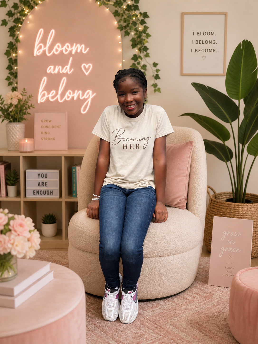 Youth Tee — "Becoming Her" Minimalist Inspirational Shirt
