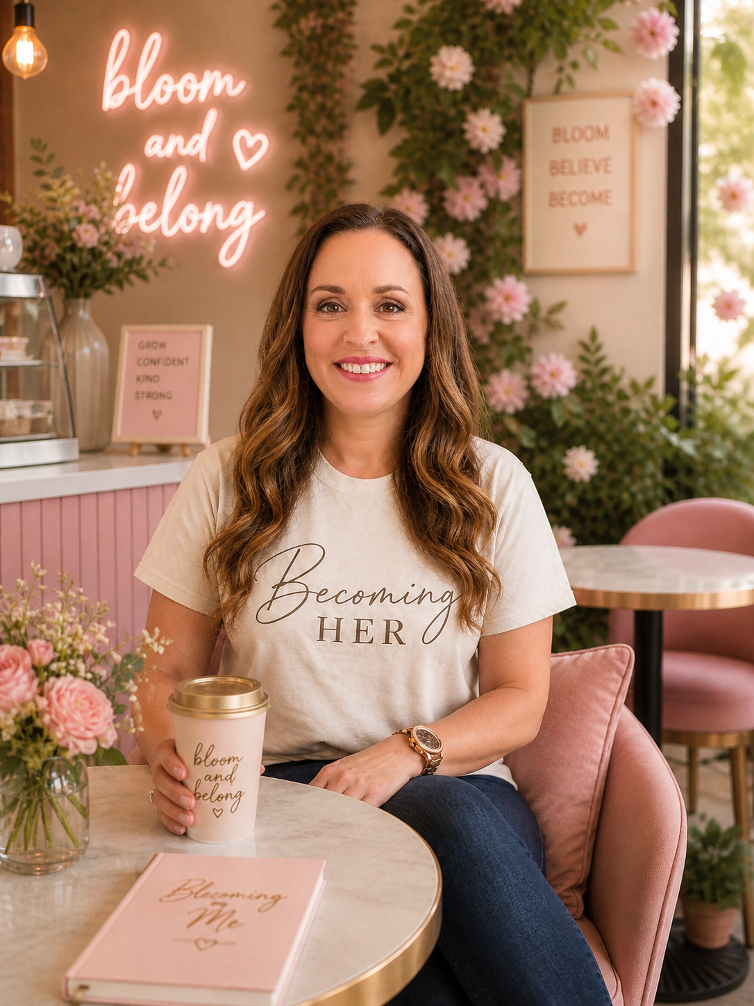 Becoming Her T-Shirt | Script Feminine Typography, Minimal Tee
